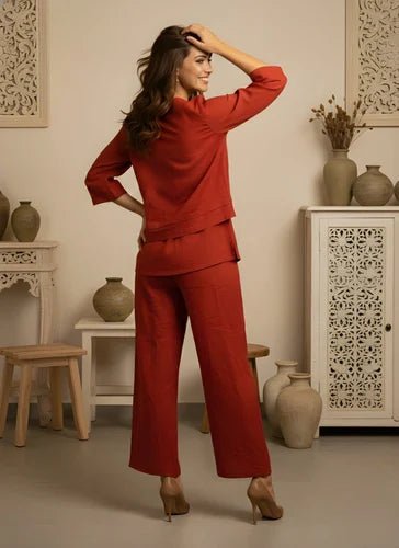 Rust Orange Cotton Co - Ord Set - A - Line Top & Straight Pants - Your ConnorRust Orange Cotton Co - Ord Set - A - Line Top & Straight PantsYour Connor