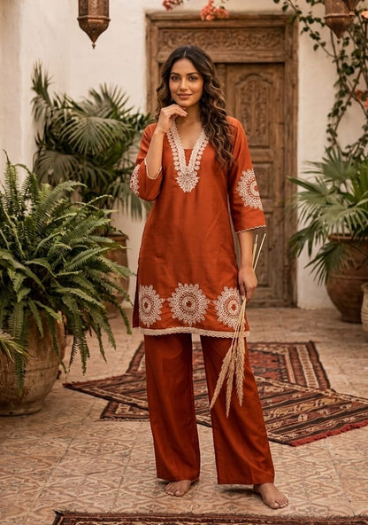 Rust Silk - Crochet Co - Ord Set - Your ConnorRust Silk - Crochet Co - Ord SetYour Connor