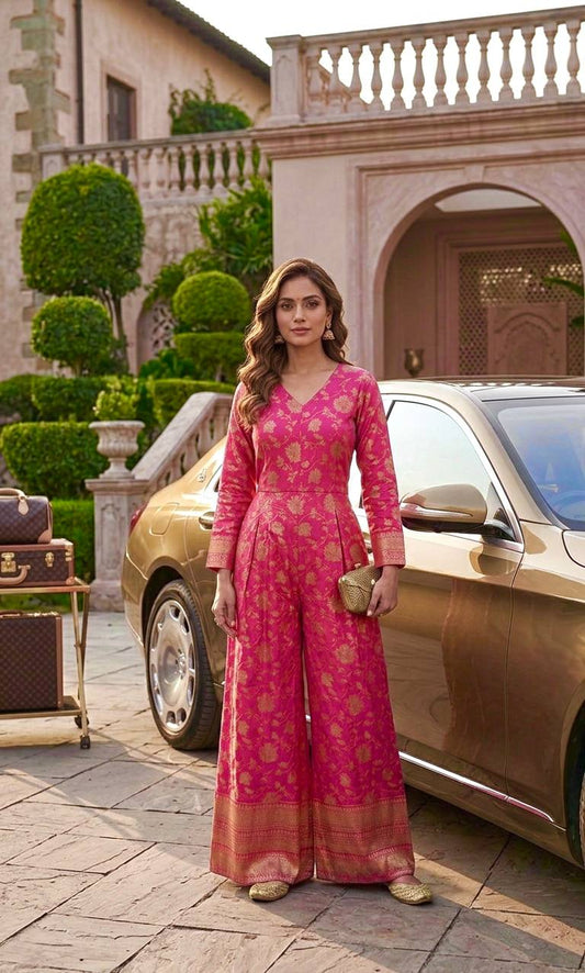 Stunning Indian Banarasi Silk Jumpsuit – Modern Ethnic Charm - Your ConnorStunning Indian Banarasi Silk Jumpsuit – Modern Ethnic CharmYour Connor