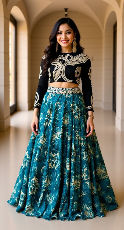 Tasar Silk Floral Lehenga Co-ord Set - Your ConnorTasar Silk Floral Lehenga Co-ord SetYour Connor