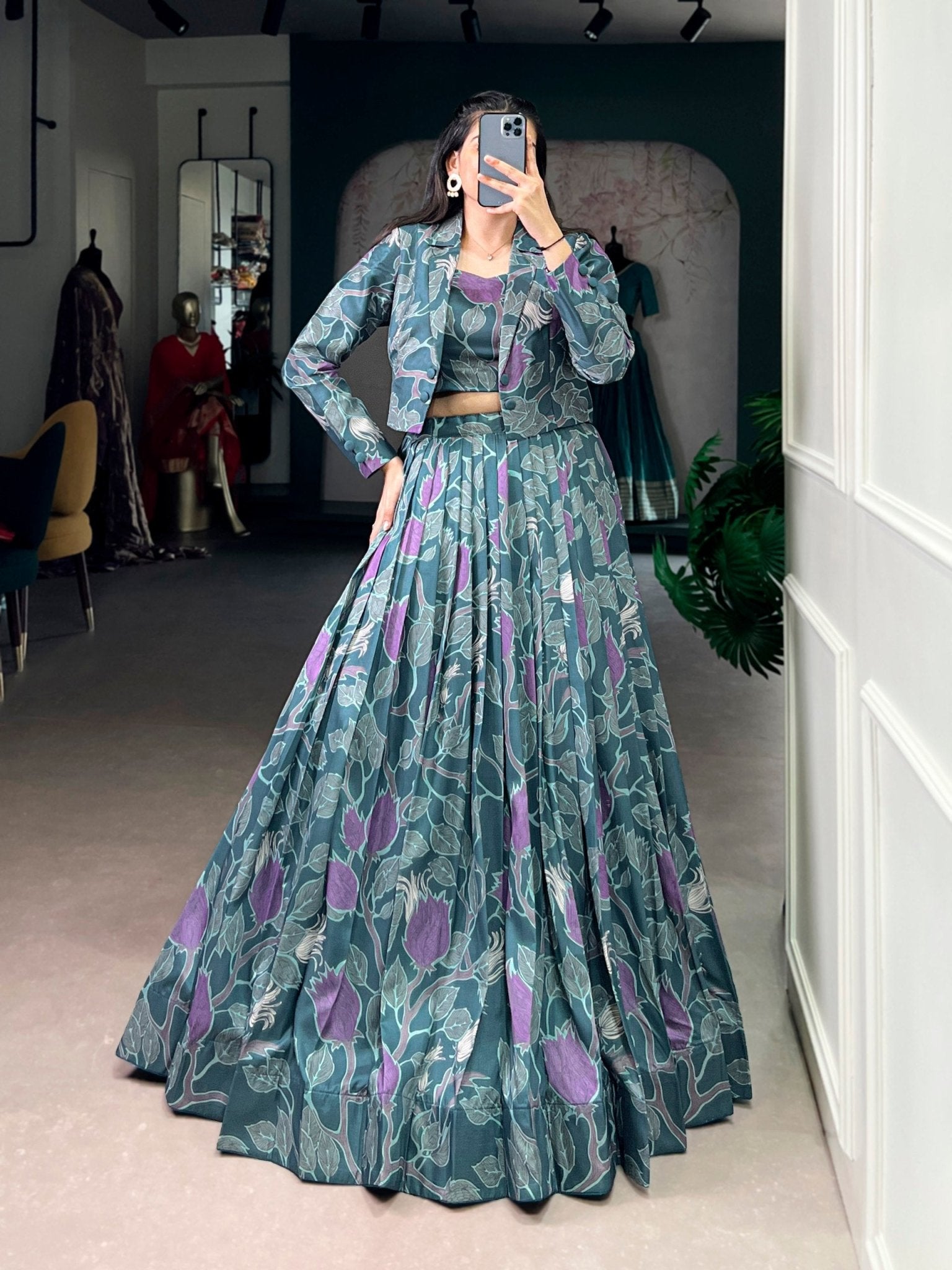Tasar Silk Printed Co - ord Set Lehenga with Koti - Your ConnorTasar Silk Printed Co - ord Set Lehenga with KotiYour Connor