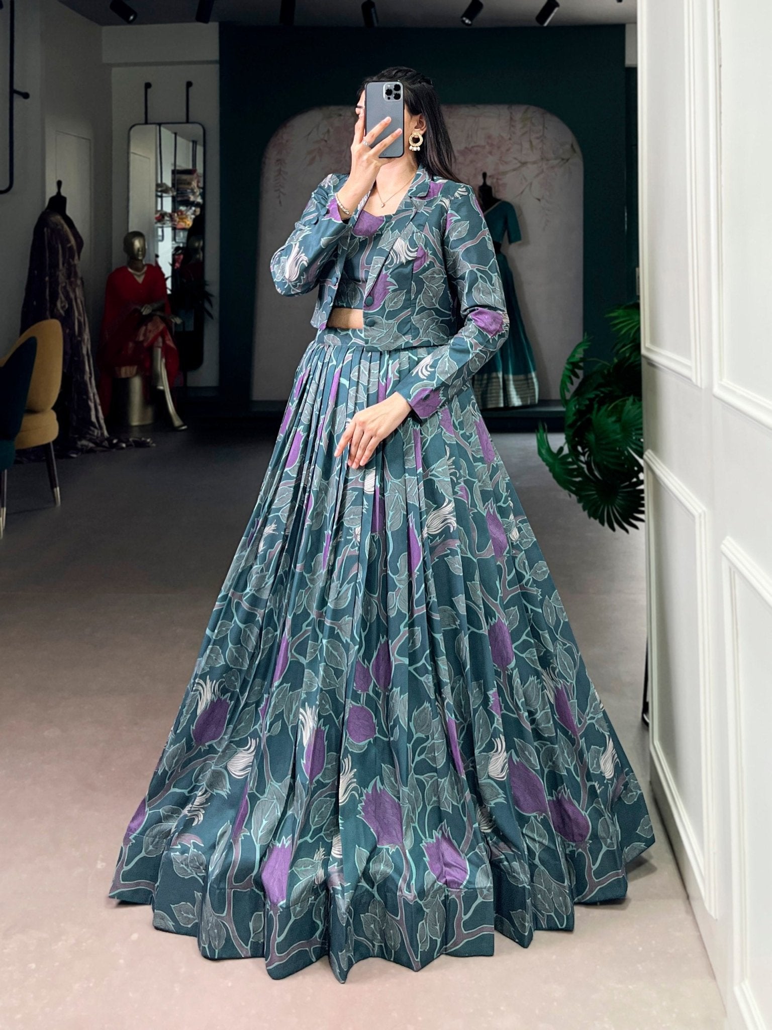 Tasar Silk Printed Co - ord Set Lehenga with Koti - Your ConnorTasar Silk Printed Co - ord Set Lehenga with KotiYour Connor