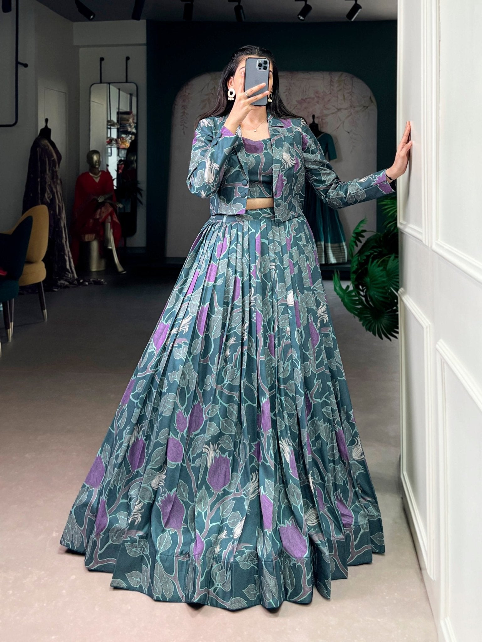 Tasar Silk Printed Co - ord Set Lehenga with Koti - Your ConnorTasar Silk Printed Co - ord Set Lehenga with KotiYour Connor