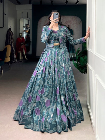 Tasar Silk Printed Co - ord Set Lehenga with Koti - Your ConnorTasar Silk Printed Co - ord Set Lehenga with KotiYour Connor