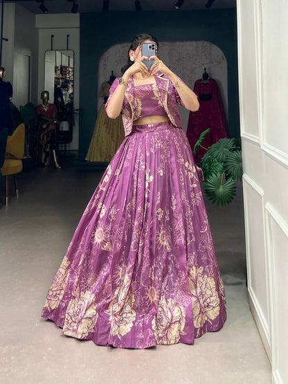 Tussar Silk Floral Print Co - ord Lehenga Set - Your ConnorTussar Silk Floral Print Co - ord Lehenga SetYour Connor