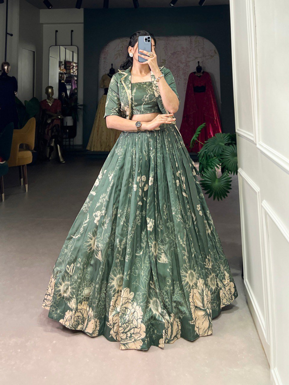 Tussar Silk Floral Print Co - ord Lehenga Set - Your ConnorTussar Silk Floral Print Co - ord Lehenga SetYour Connor