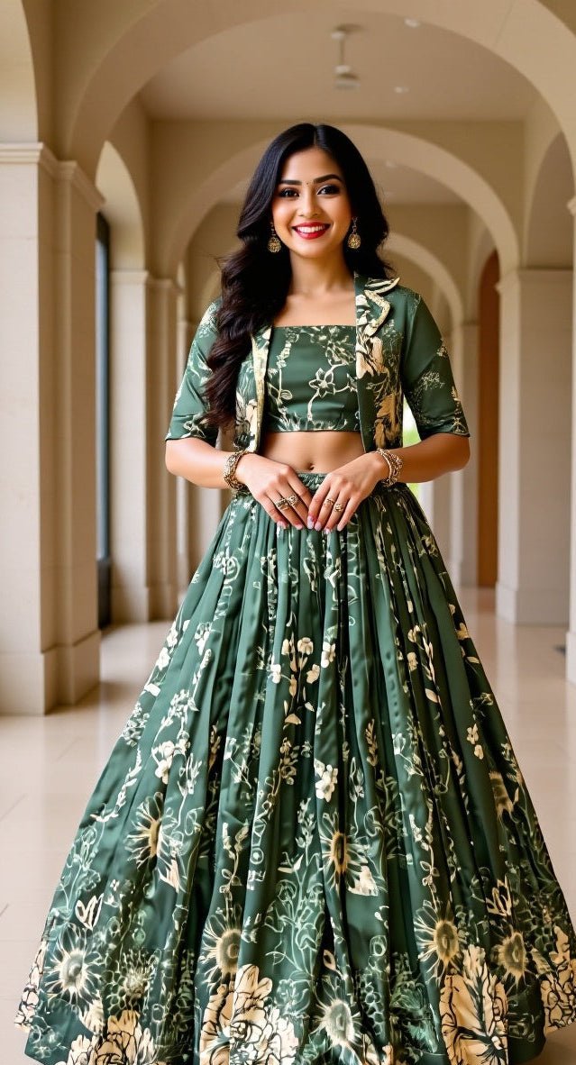 Tussar Silk Floral Print Co - ord Lehenga Set - Your ConnorTussar Silk Floral Print Co - ord Lehenga SetYour Connor