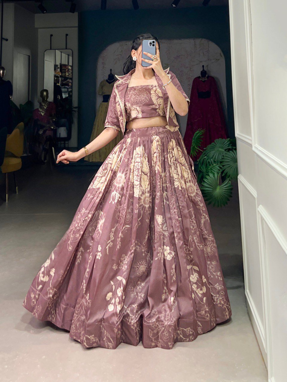Tussar Silk Floral Print Co - ord Lehenga Set - Your ConnorTussar Silk Floral Print Co - ord Lehenga SetYour Connor