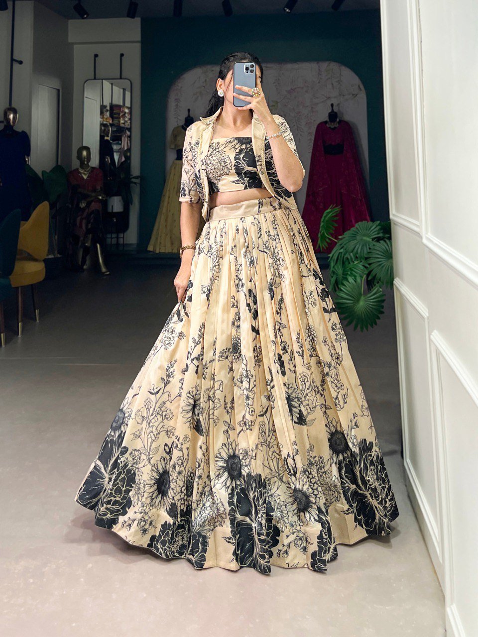 Tussar Silk Floral Print Co - ord Lehenga Set - Your ConnorTussar Silk Floral Print Co - ord Lehenga SetYour Connor
