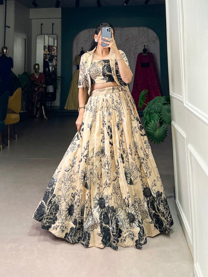 Tussar Silk Floral Print Co - ord Lehenga Set - Your ConnorTussar Silk Floral Print Co - ord Lehenga SetYour Connor